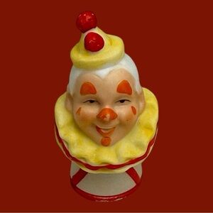 Vintage Enesco Clown Ceramic Thimble Red and Yellow 1987 1980s 80s Retro